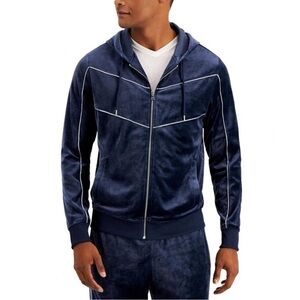 NWT Inc International Concepts Full Zip Velour Skip Hoodie S Basic Navy Blue